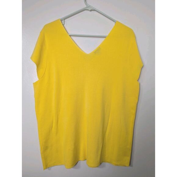 Talbots Yellow Knit Sweater Double V-Neck Cap Sleeve Size 2X Sunshine Yellow - Picture 6 of 7